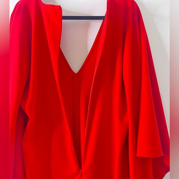 ISSUE New York Red Deep V-Neck Sheath Maxi Dress Sz L Elegant Flowy Boho Chic - Picture 11 of 14